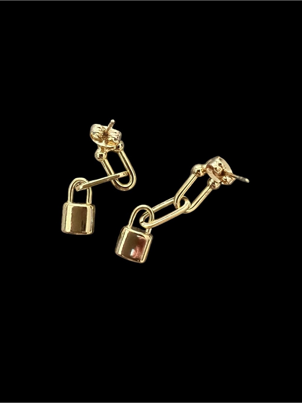 18k Gold Plated Lock Pendant Earrings - Picture 5 of 6